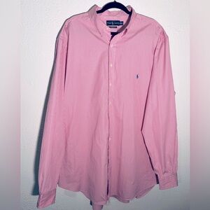 Ralph Lauren Mens Pink & White Striped Classic Fit Preppy Academia Shirt